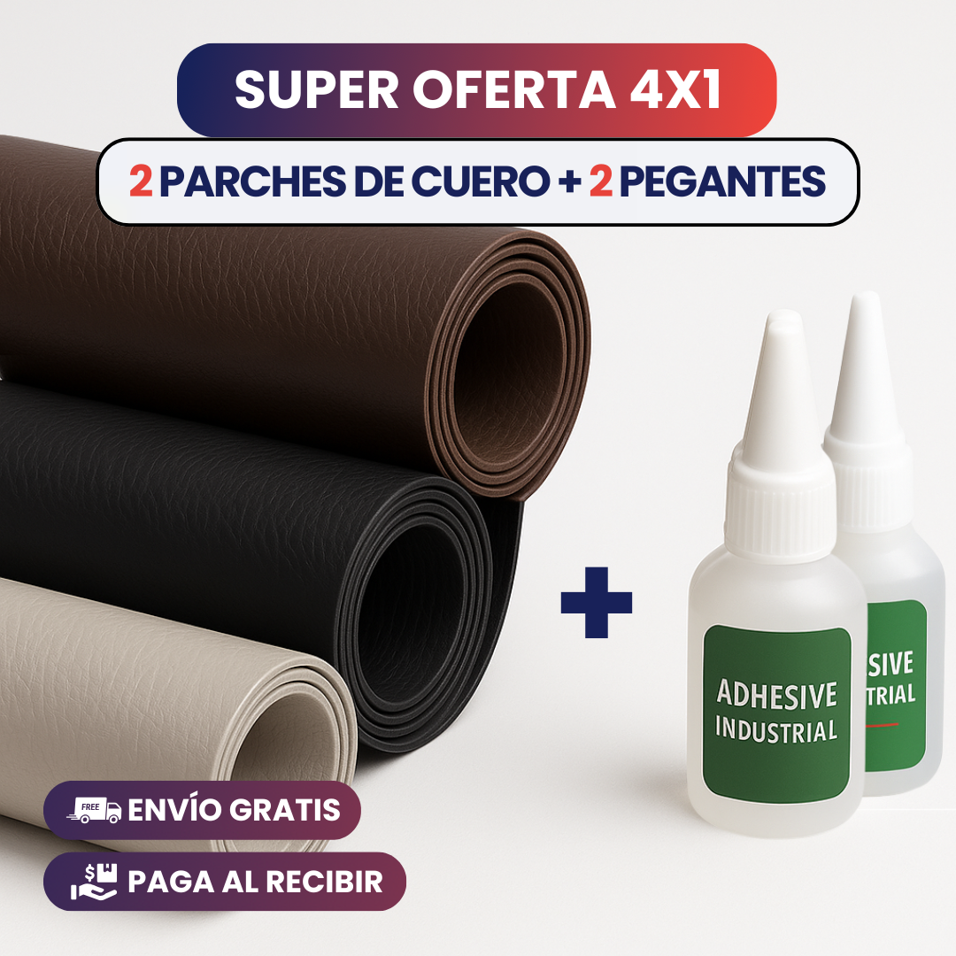 ¡OFERTA DOBLE! 2 Parches de Cuero + 2 Pegamentos Fuertes
